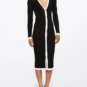 Alice + Olivia Black and Soft White Alcina Rib Knit Sweater Dress